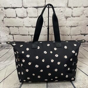 Alice + Olivia Daisy Black Floral Print Weekender‎ Duffel Bag Overnight Handbag